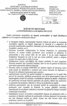 MĂSURI DE PREVENIRE A INCENDIILOR LA LĂCAȘELE DE CULT